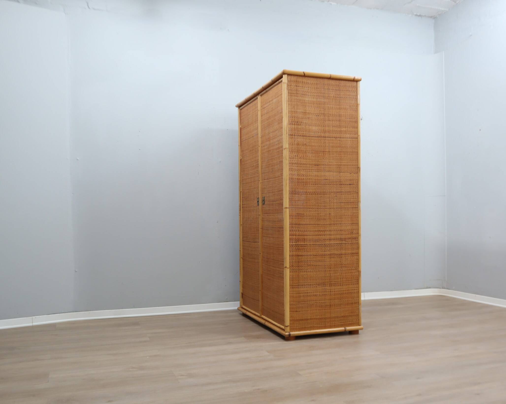 Vintage Dal Vera bamboo & rattan freestanding wardrobe 1970s