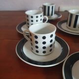 8 tasses à café en porcelaine blanche et noire motifs graphiques vintage 90's