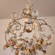 Hand-forged vintage pendant lamp with porcelain roses, Denz Neheim Hüsten