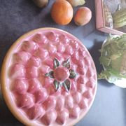 Vintage dessert plate in glazed ceramic with strawberry design, 1950s-1970s.