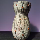 Ancient ceramic vase grey decor black, orange interior vintage green