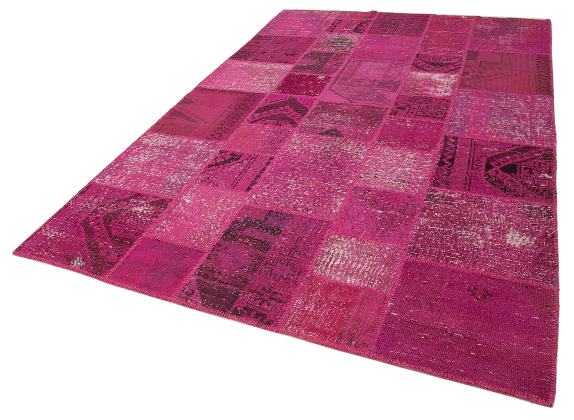 Handmade turkish overdyed 200 cm x 306 cm pink patchwork carpet
