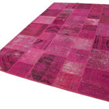 Handmade turkish overdyed 200 cm x 306 cm pink patchwork carpet