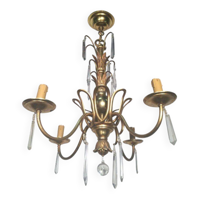 Lustre en bronze et cristaux dans le goût de la maison Baguès