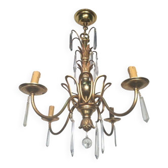 Bronze and crystal chandelier in the style of the Baguès house