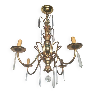 Lustre en bronze et cristaux dans le goût de la maison Baguès