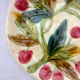 Very old barbotine plate with cherries