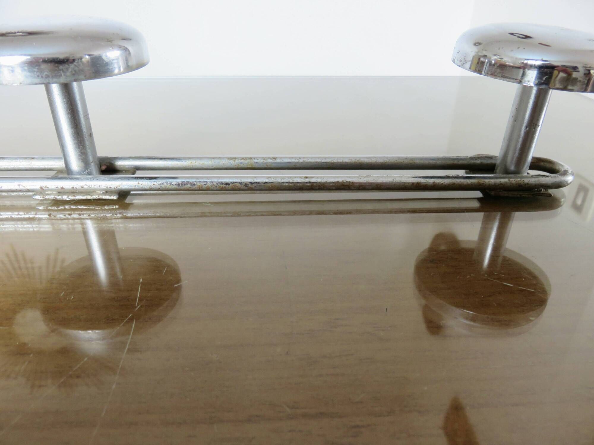 Chrome metal wall coat rack with 4 hooks, 57cm, 1970, vintage