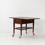 Vintage Scandinavian mahogany trolley 1940s with brass details