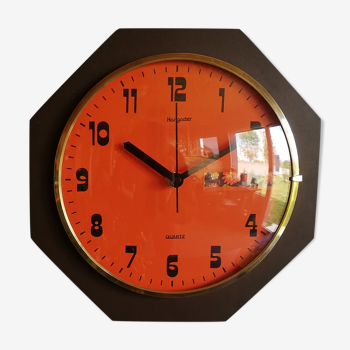 Horloge formica vintage pendule murale silencieuse octogonale "Hangarter orange chocolat"