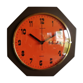 Horloge formica vintage pendule murale silencieuse octogonale "Hangarter orange chocolat"