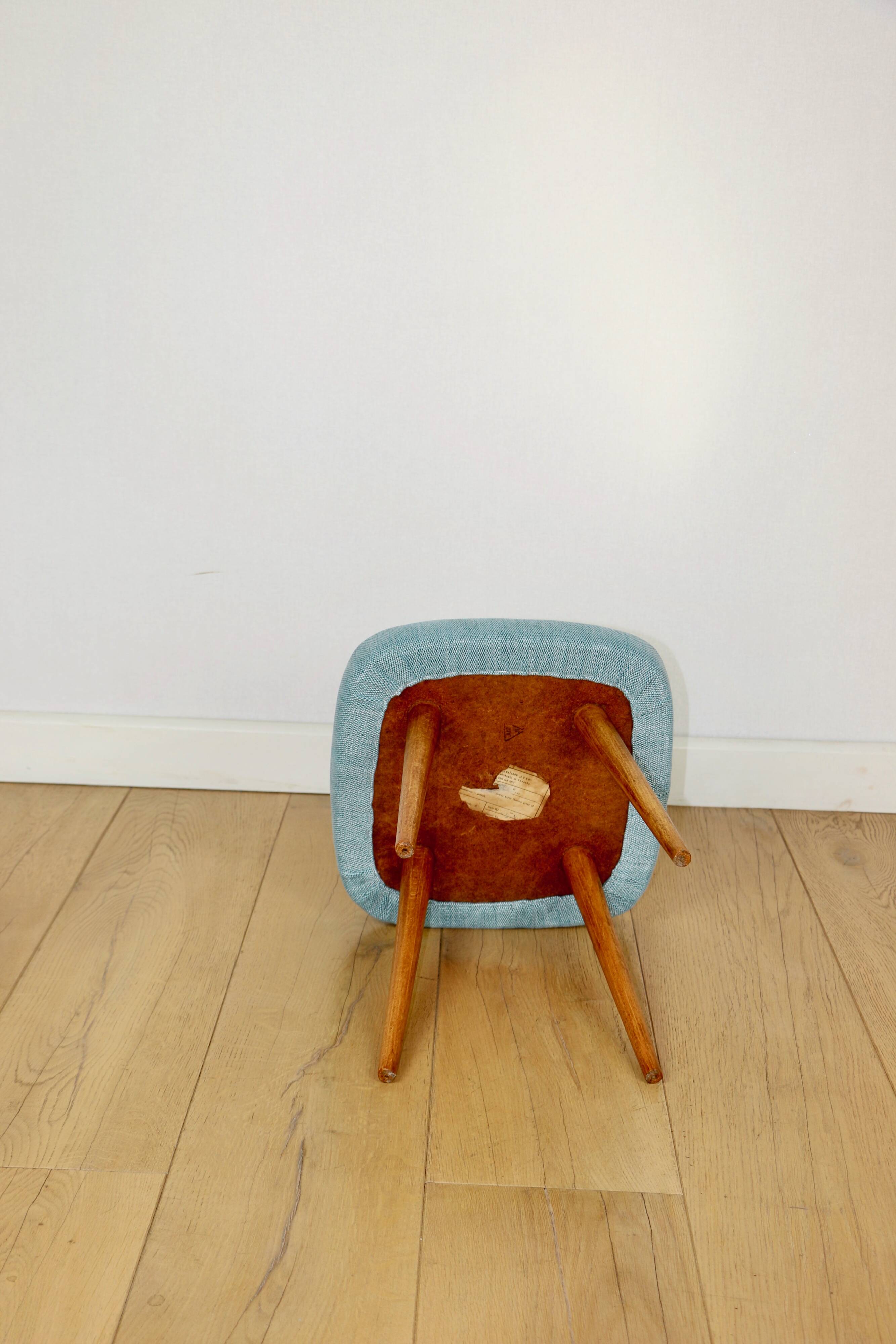 Blue turquoise square vintage stool PRL 1970s