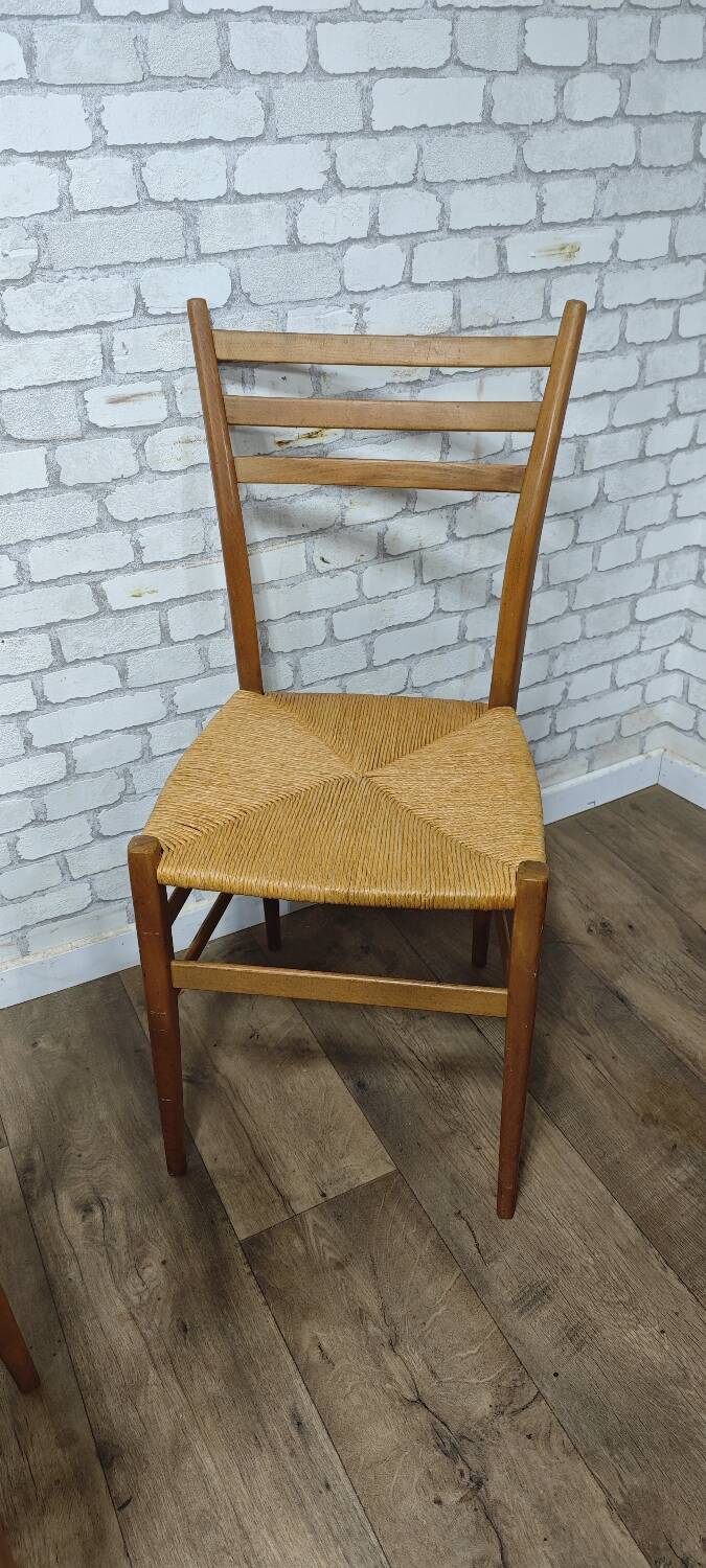 3 vintage wooden and rope chairs 1960