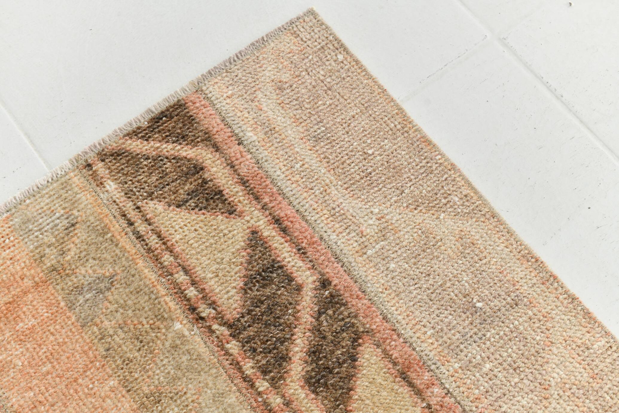 Turkish Pale Red & Cream Vintage Runner Rug, 71x378Cm