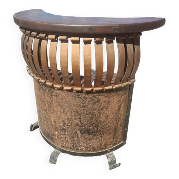 Small bar made of steel, copper and oak, circa 1960