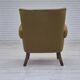 Chaise longue danoise des années 1970, mobilier vert d'origine en laine, bois de chêne.