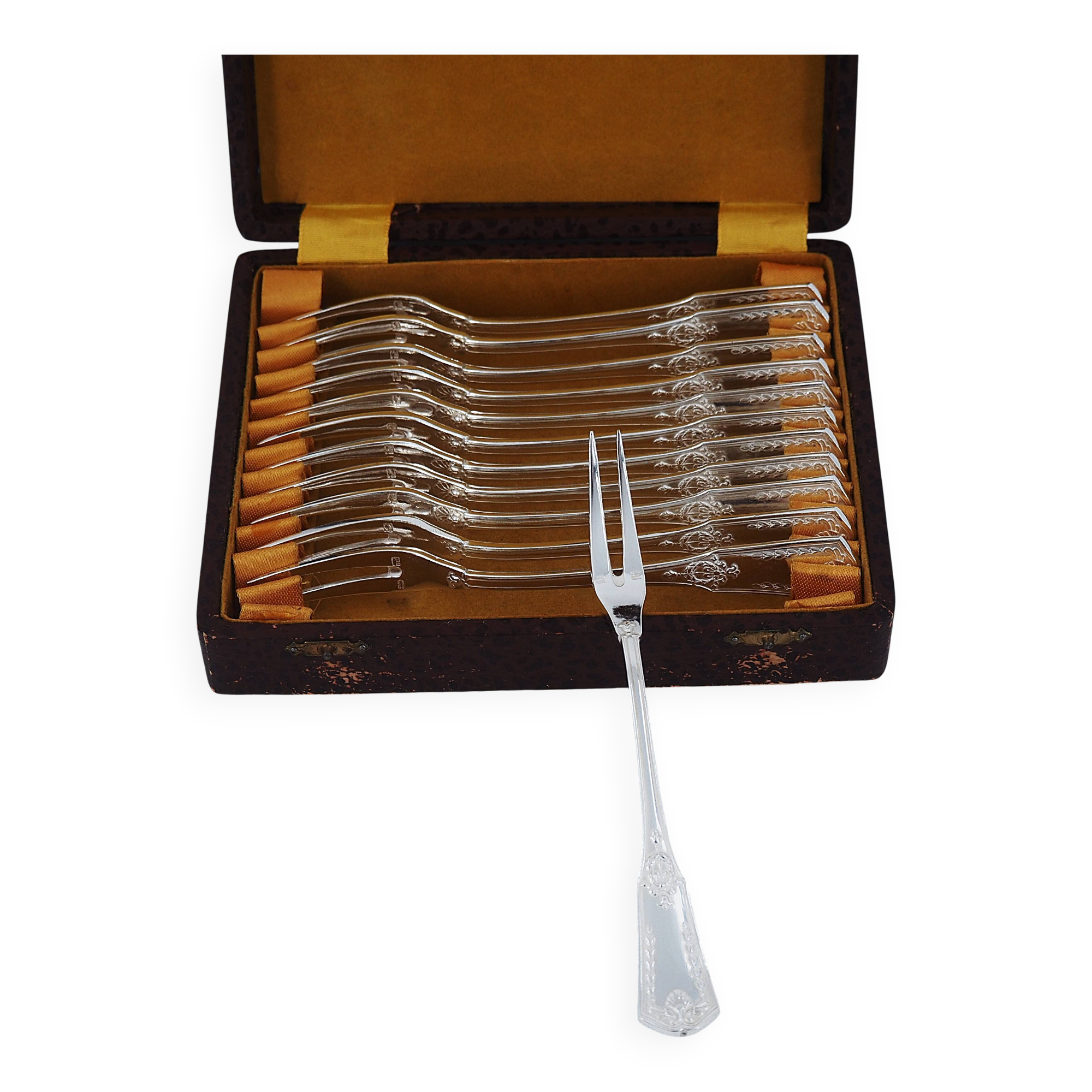 Sfam Empire Without Restraint, 12 snail forks, seafood in silver-plated metal.