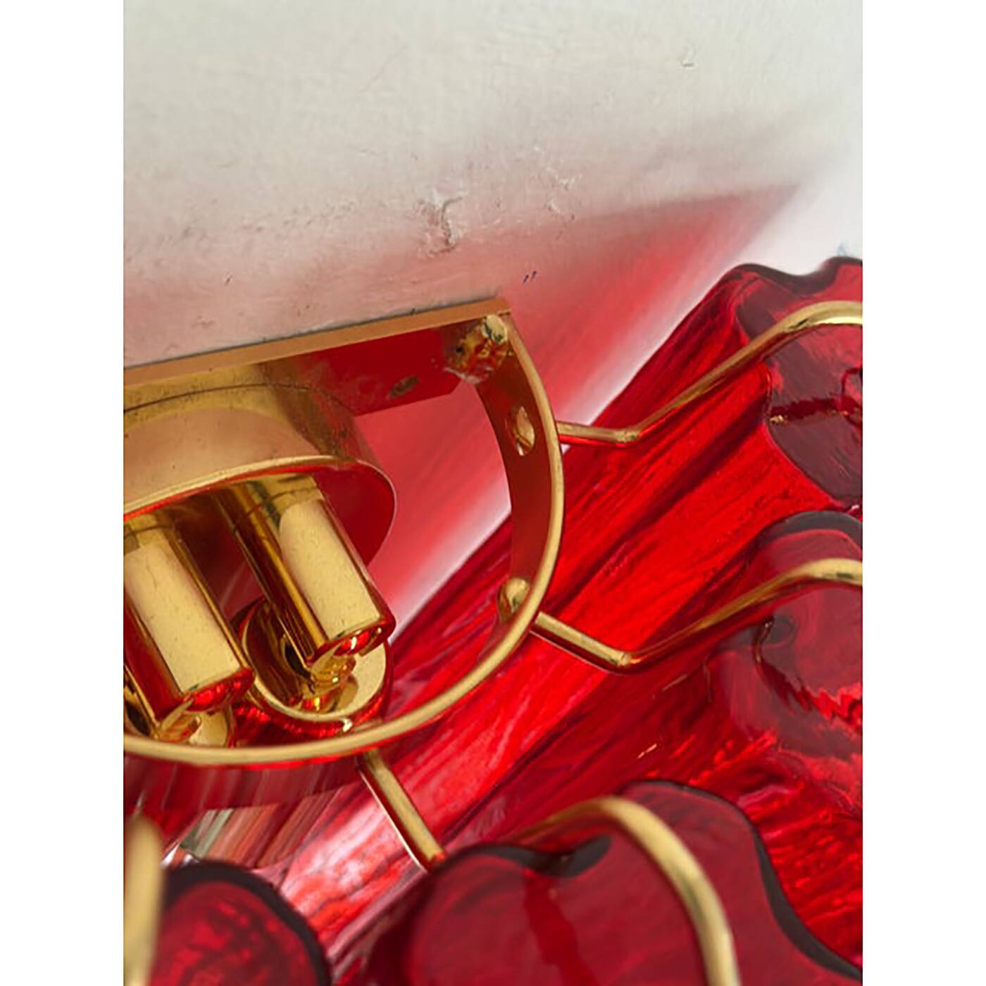 Set of Two Contemporary Red "Tronchi" Glass Wall Sconces in Ve