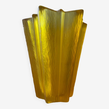 Vase Art Deco étoile en verre jaune des années 50