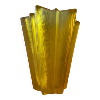 Vase Art Deco étoile en verre jaune des années 50