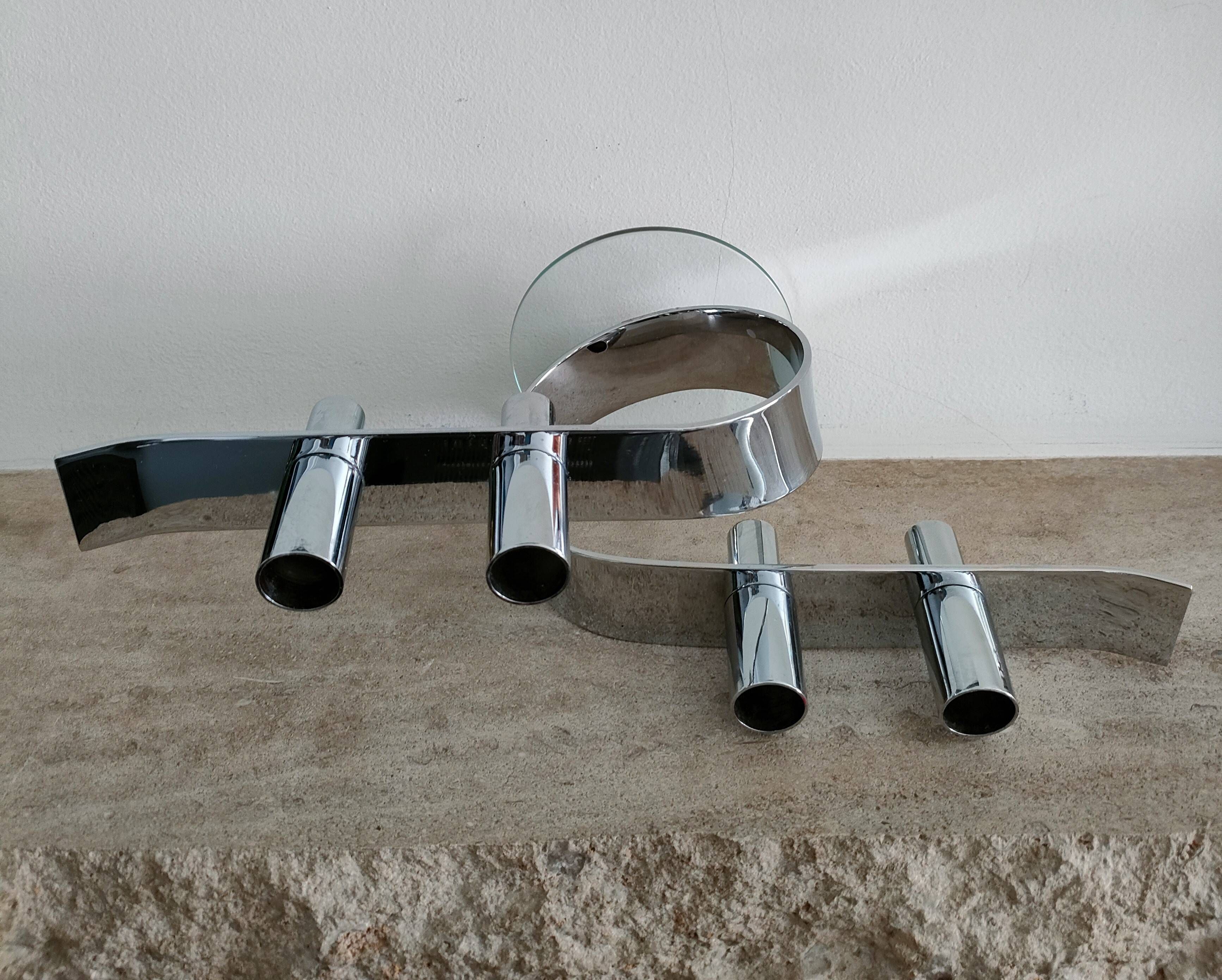 Design horizontal candlestick in chrome metal - four candles - France - 1980s