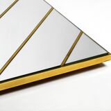 Large, exceptional 1970s brass wall mirror with diagonal mirror strips