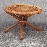 Low wicker and rattan stools, 1970s. (Set of 3)