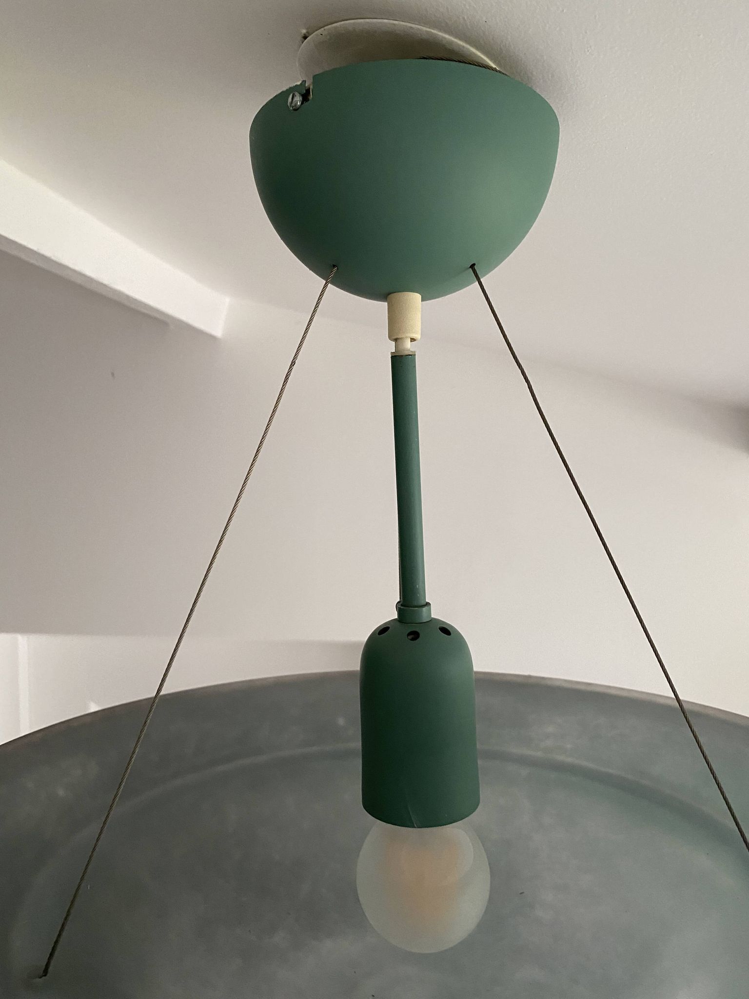 Large vintage lustra suspension light fixture large translucent green basin - SCE made in France