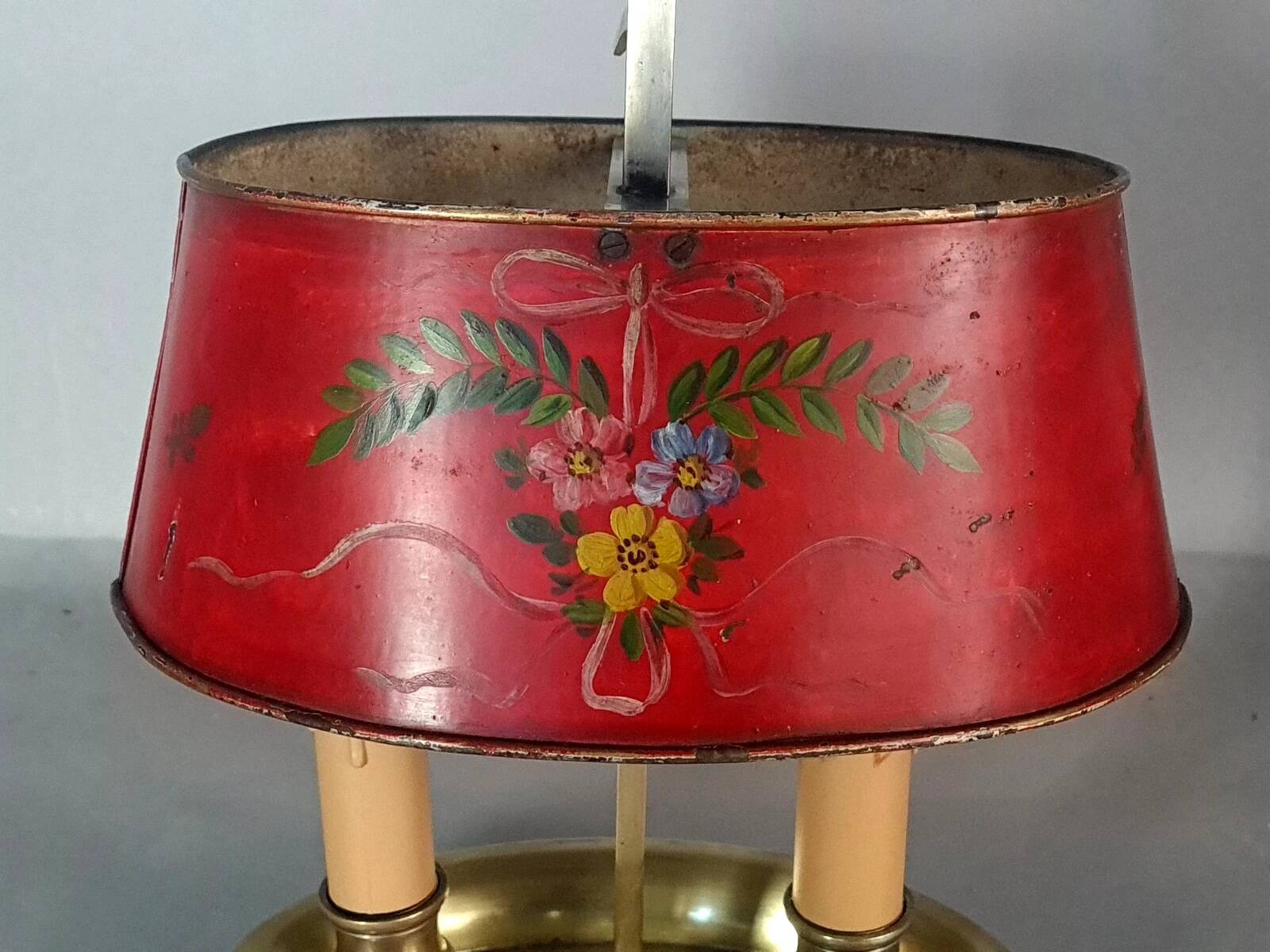 Ancienne lampe bouillotte bronze & tôle peinte, électrifiée D083