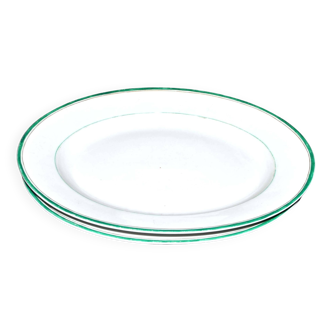 Limoges? lot de 2 plats ovales en porcelaine blanche à décor de liseré vert et or