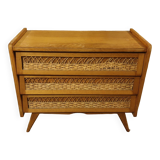 Vintage sixties rattan chest of drawers