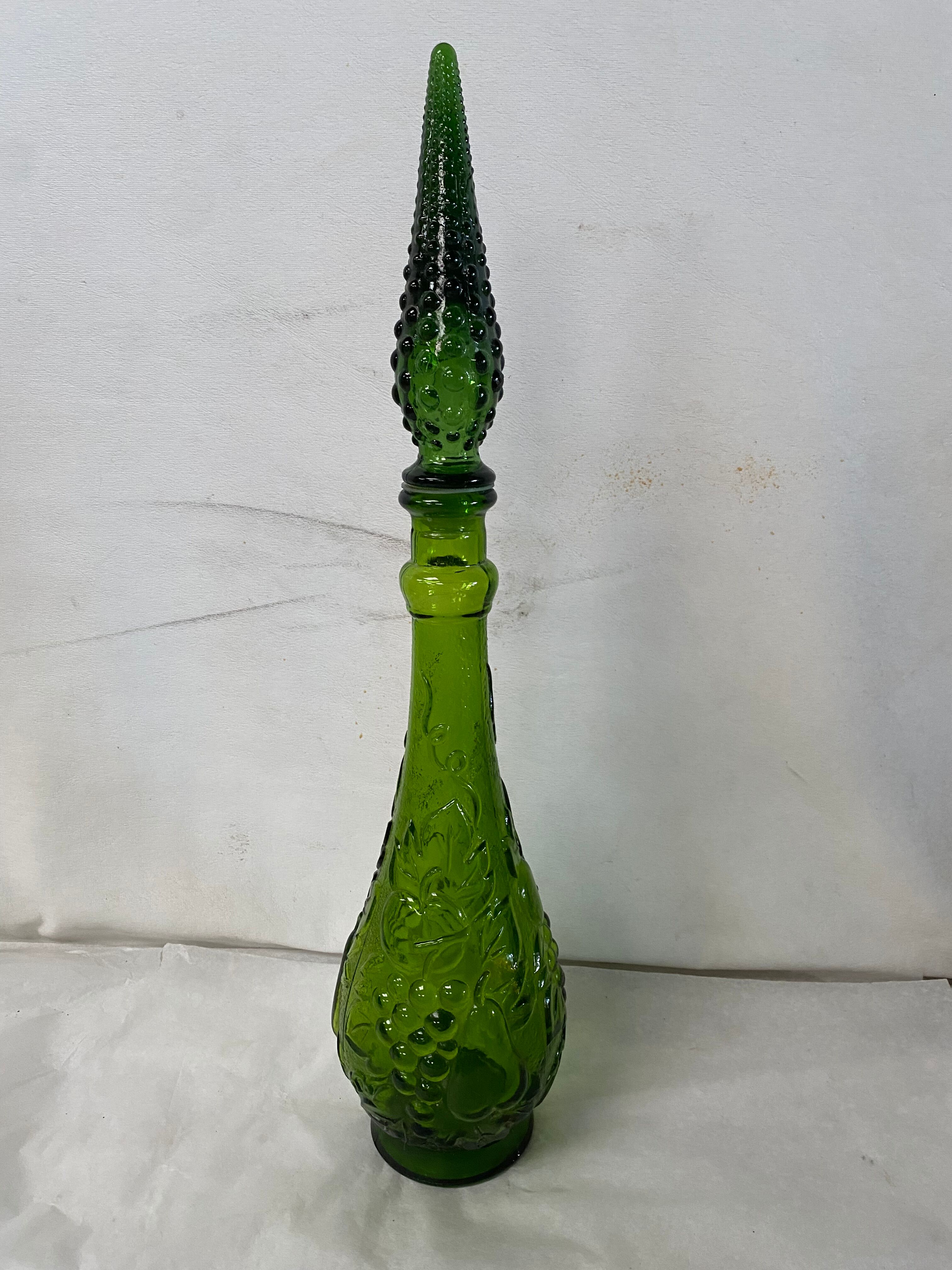 Vintage green glass decanter