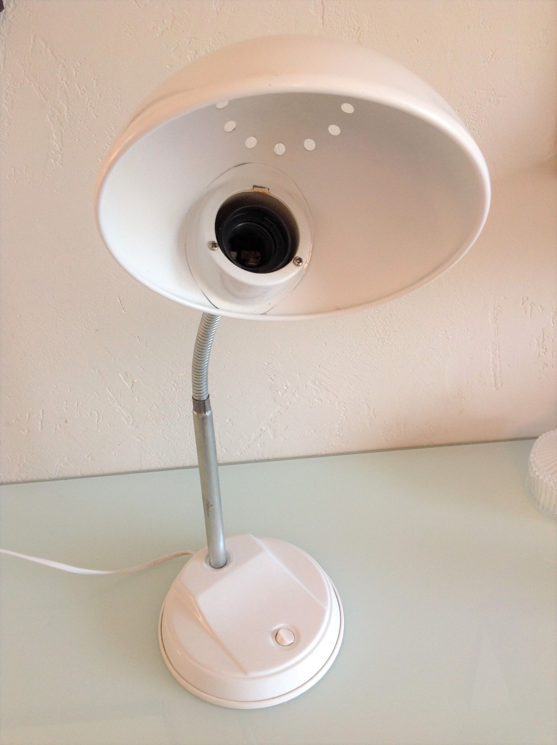 Lampe de bureau en métal blanc vintage années 70/80