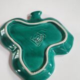 empty pocket cup leaf shape green ceramic slip, some chips on one edge