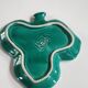 empty pocket cup leaf shape green ceramic slip, some chips on one edge