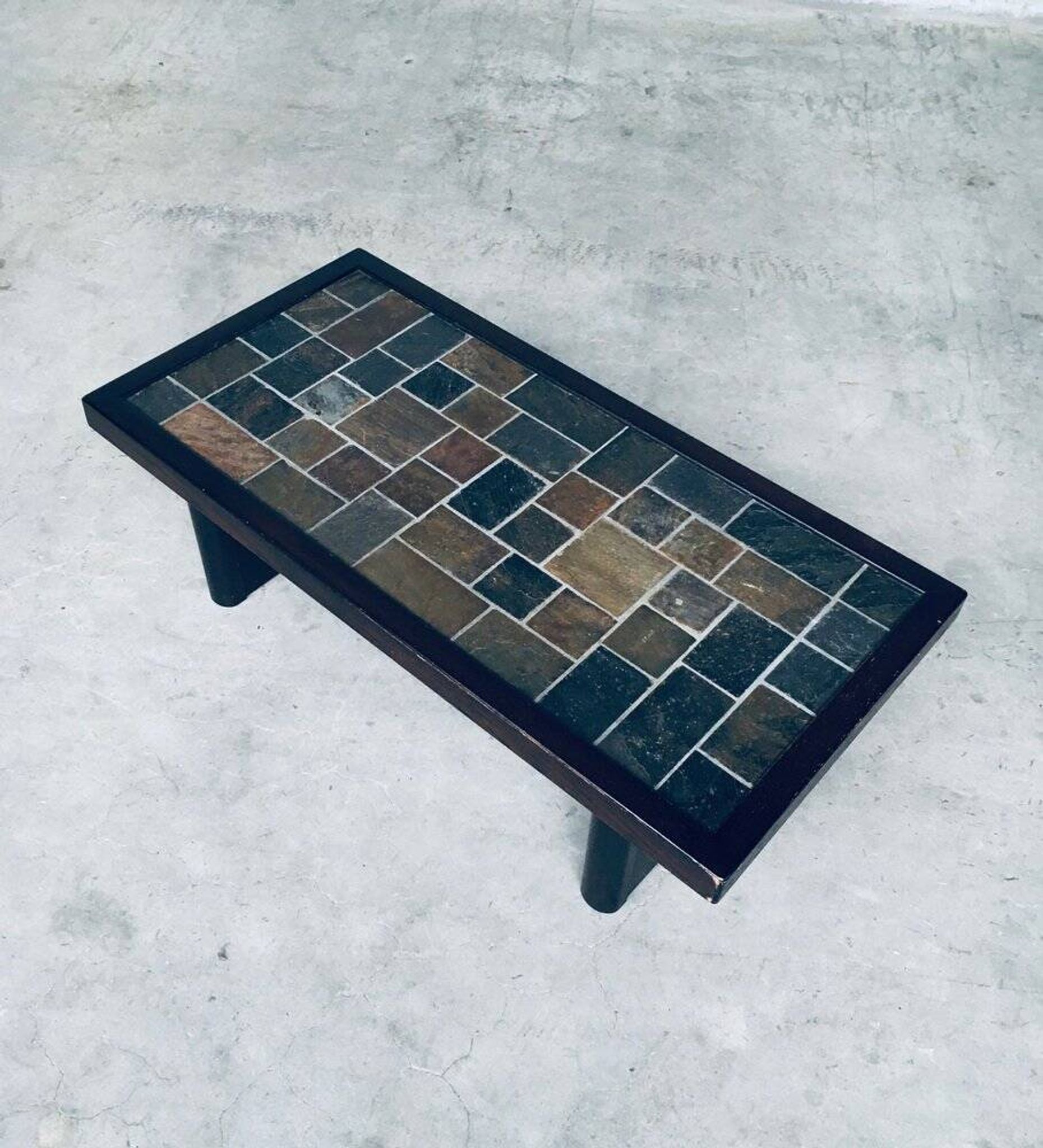 Brutalist Style Slate Tile Inlay Coffee Table, Belgium, 1970s