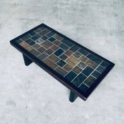 Brutalist Style Slate Tile Inlay Coffee Table, Belgium, 1970s