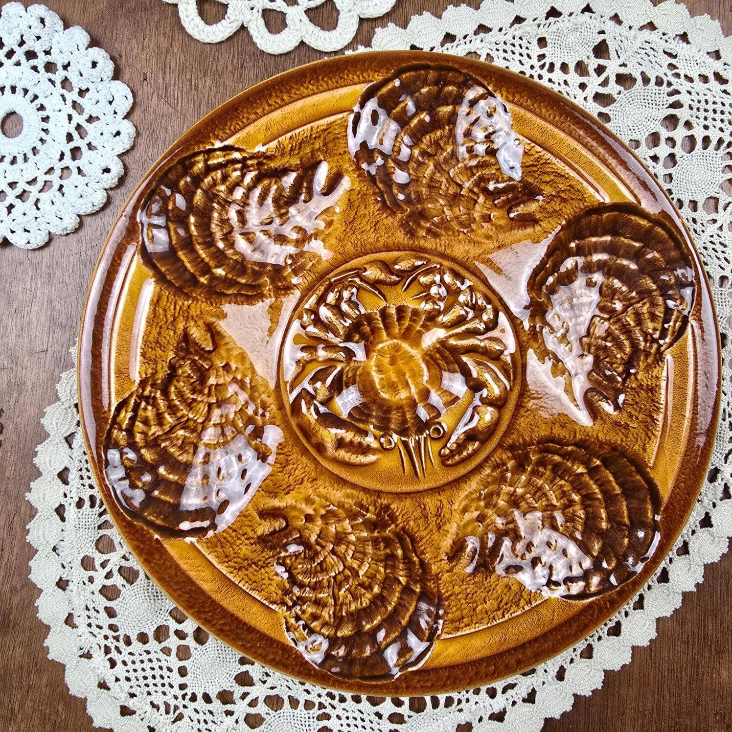 Set of 6 oyster plates – Sarreguemines – brown decor