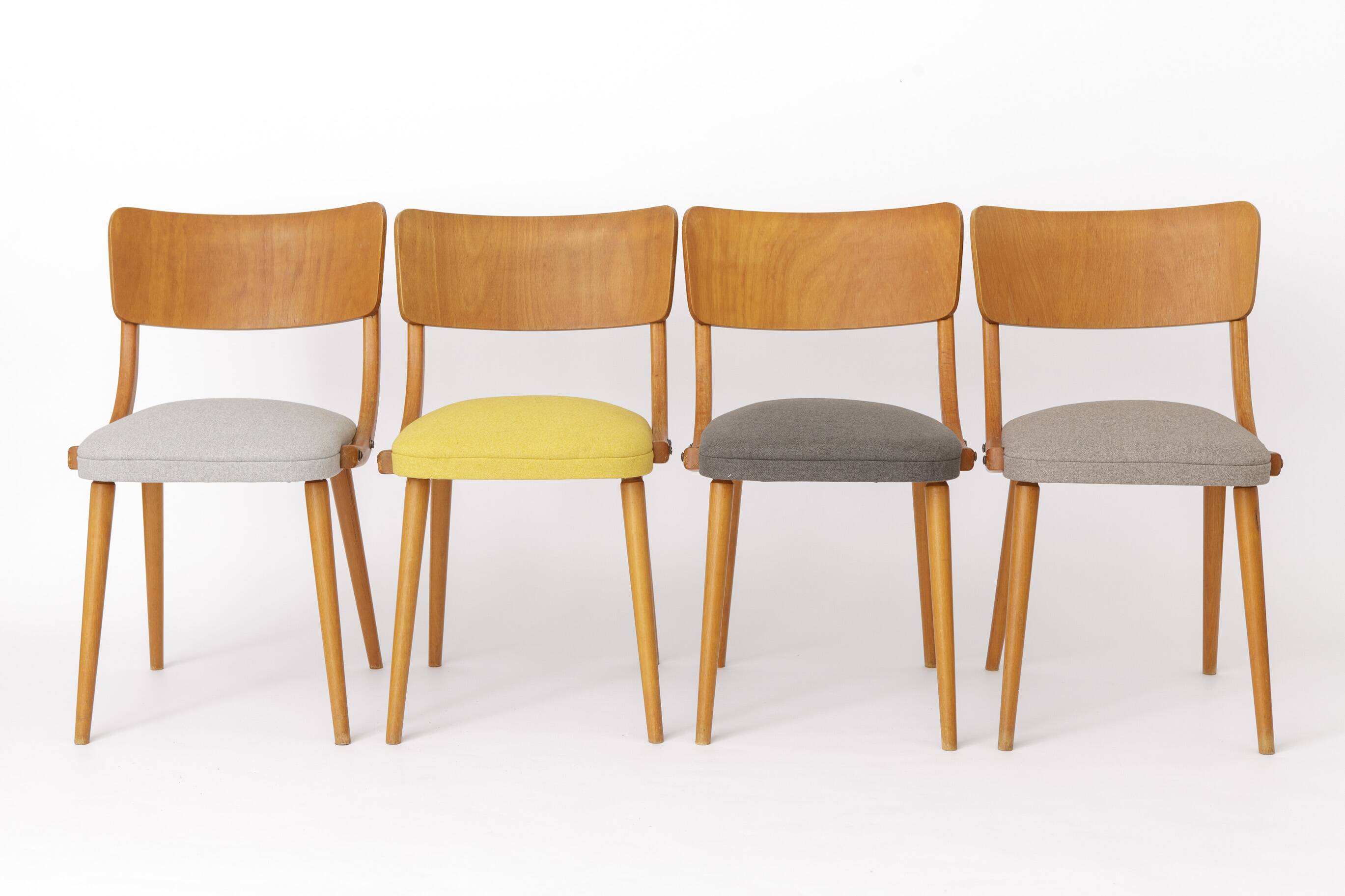 Set of 4 Vintage Bentwood Dining Chairs, 1950s German Mid-Century Beech