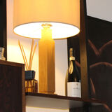 Hollywood regimental table lamp, Italy 70s, in brass paste restored with florentine gold brushed