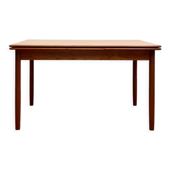 Extendable mid century teak dining table with pull out leaves, denmark, 1950s