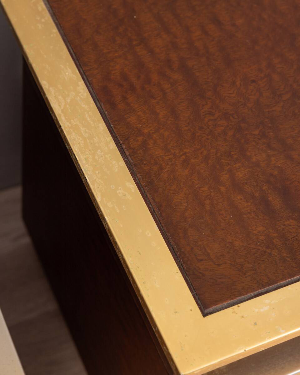 Paire de tables de chevet vintage années 50 en laiton et bois design italien