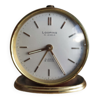 Vintage Mechanical Travel Alarm Clock Looping 15 Jewels