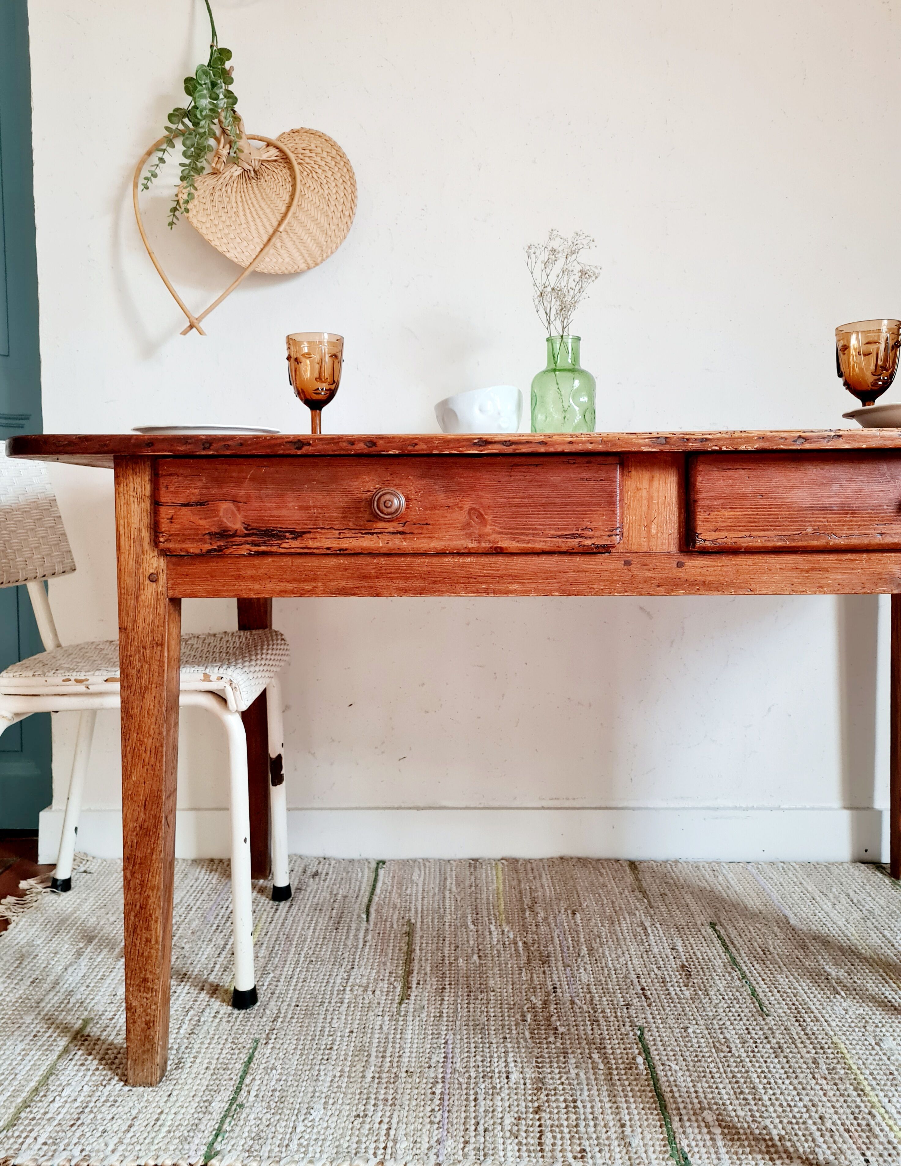 Old farm table 2 drawers