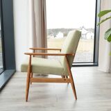 Set of Scandinavian Lounge Chair and footrest Olive corduroy Classic Design