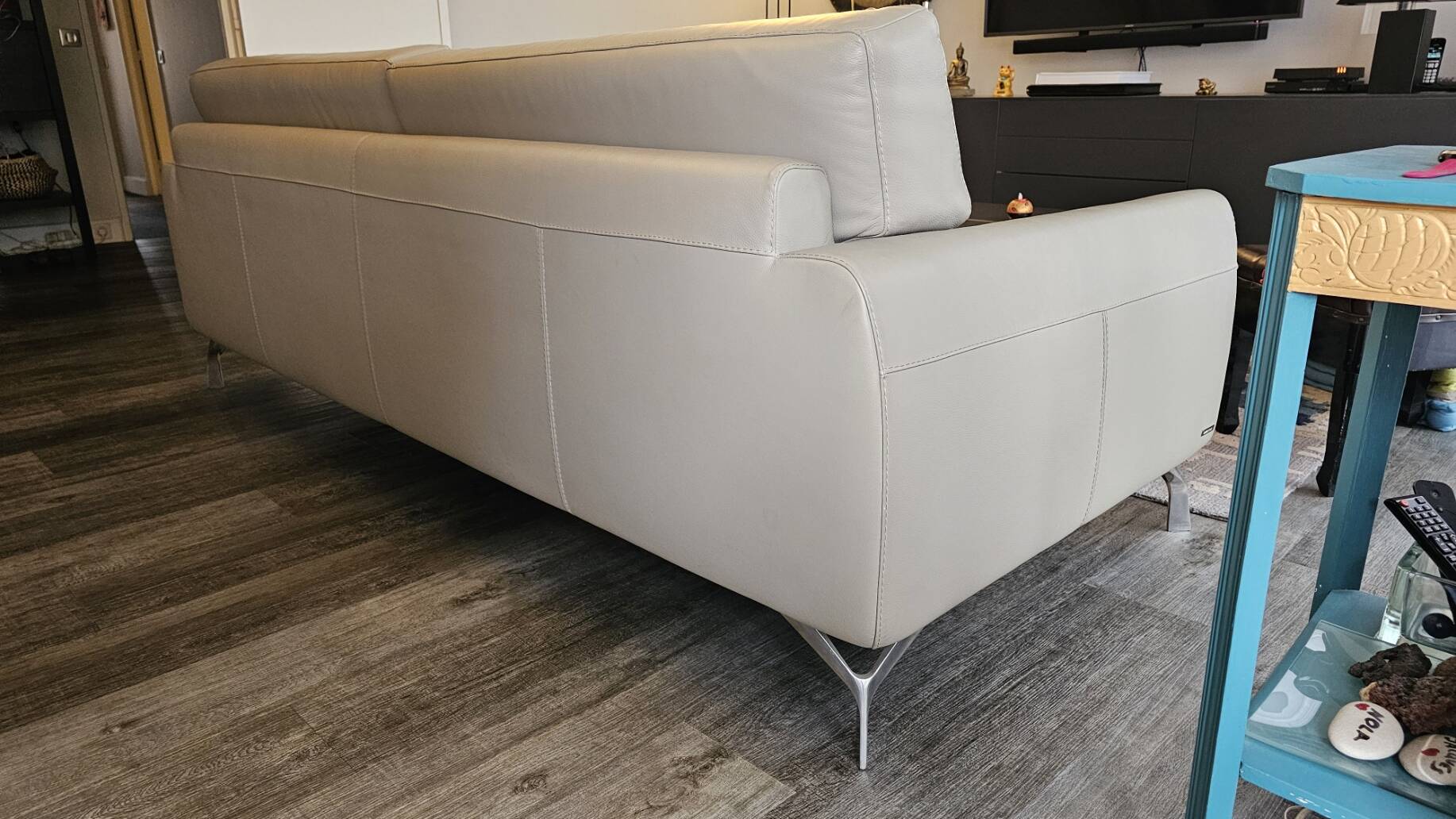 Roche Bobois grey leather 3-seater sofa