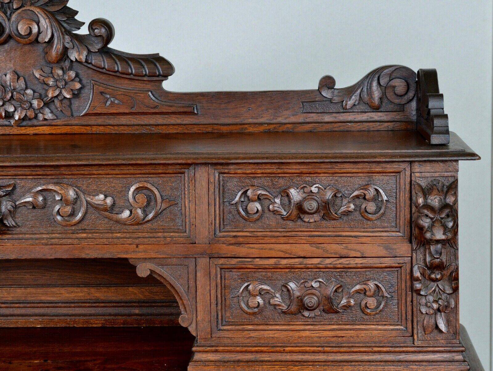 George III style bureau in carved solid oak, circa 1880.