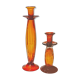 Lot of 2 amber glass candlesticks blown bubbled