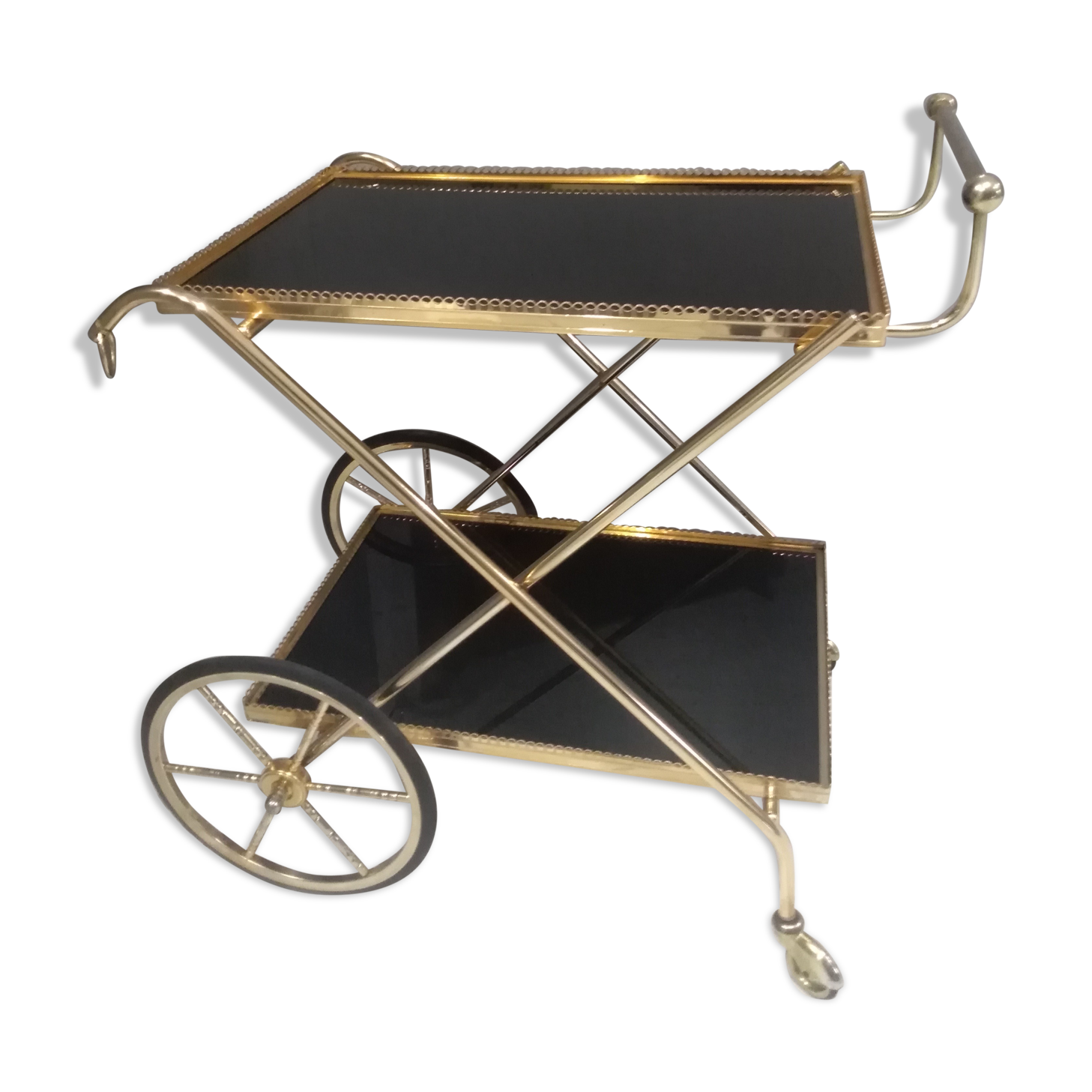 Vintage brass rolling side table, SGDG 1976