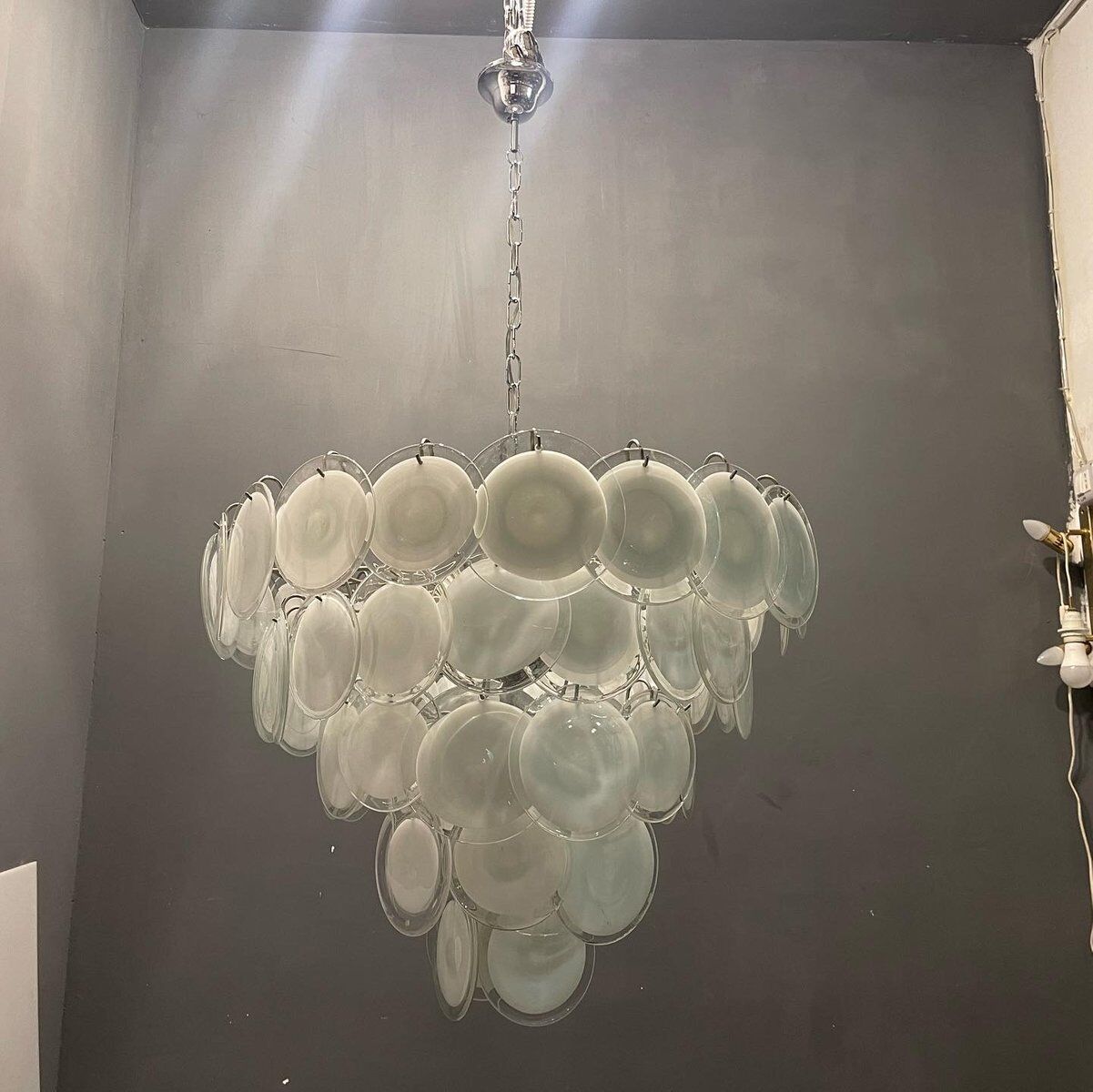 White Murano glass disc chandelier, 1970s